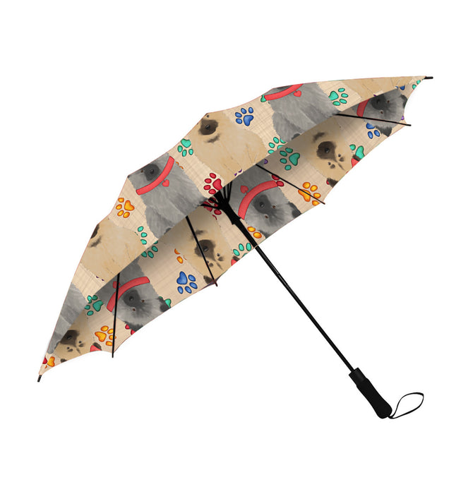 Rainbow Paw Print Keeshond Dogs Red Semi-Automatic Foldable Umbrella