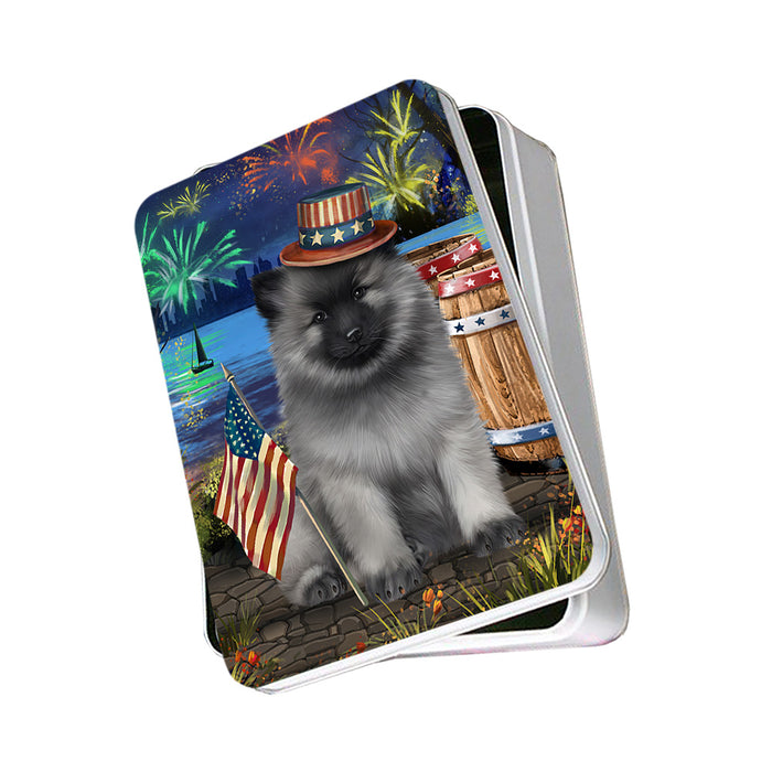 4th of July Independence Day Fireworks Keeshond Dog at the Lake Photo Storage Tin PITN51179