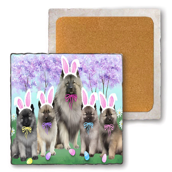Easter Holiday Keeshonds Dog Set of 4 Natural Stone Marble Tile Coasters MCST51914