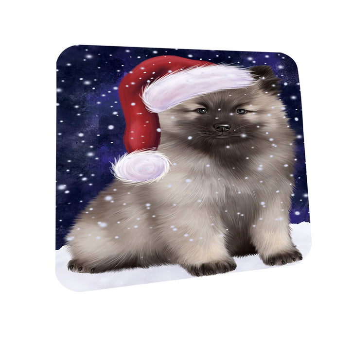 Let it Snow Christmas Holiday Keeshond Dog Wearing Santa Hat Coasters Set of 4 CST54265