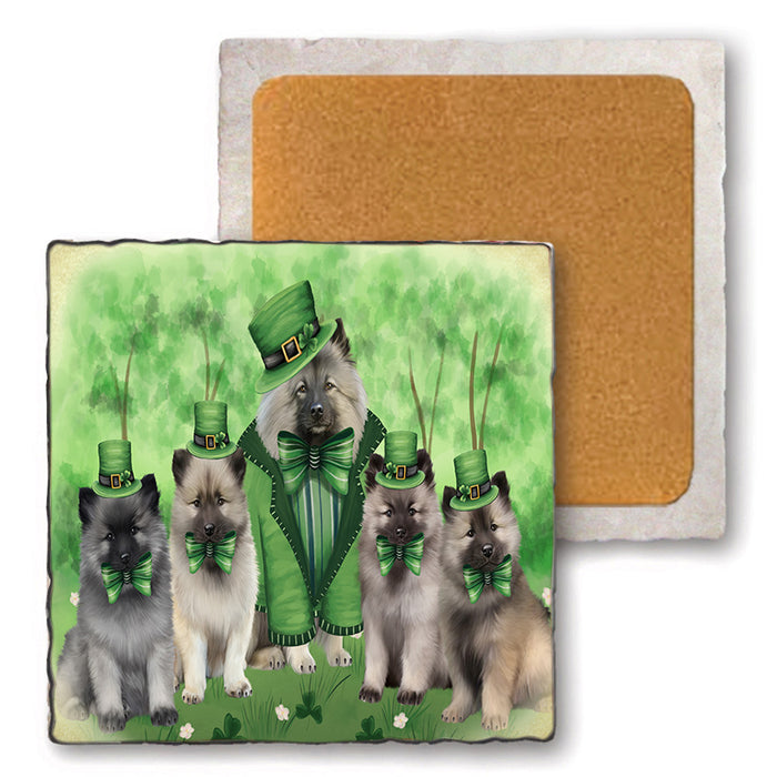 St. Patricks Day Irish Portrait Keeshond Dogs Set of 4 Natural Stone Marble Tile Coasters MCST52018