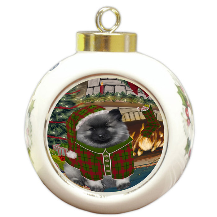 The Stocking was Hung Keeshond Dog Round Ball Christmas Ornament RBPOR55701