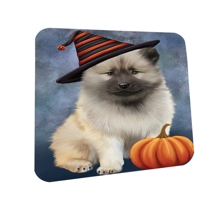 Happy Halloween Keeshond Dog Wearing Witch Hat with Pumpkin Coasters Set of 4 CST54693