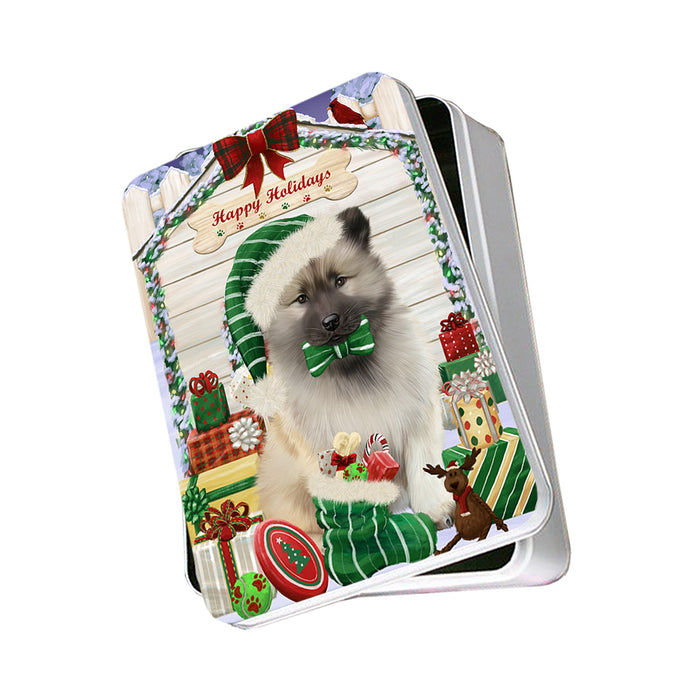 Happy Holidays Christmas Keeshond Dog With Presents Photo Storage Tin PITN52671