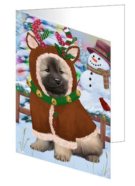 Christmas Gingerbread House Candyfest Keeshond Dog Handmade Artwork Assorted Pets Greeting Cards and Note Cards with Envelopes for All Occasions and Holiday Seasons GCD73628