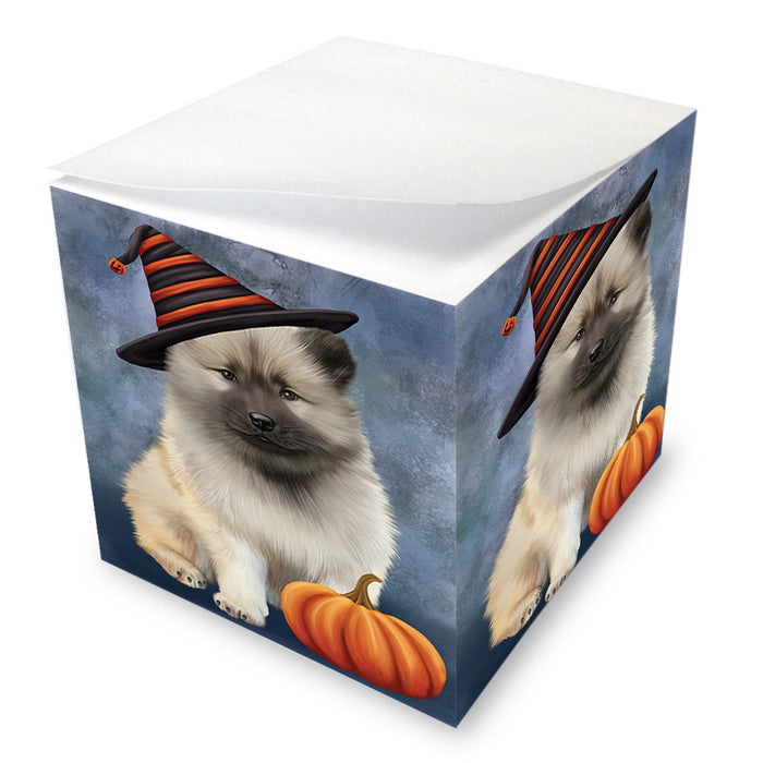 Happy Halloween Keeshond Dog Wearing Witch Hat with Pumpkin Note Cube NOC56381