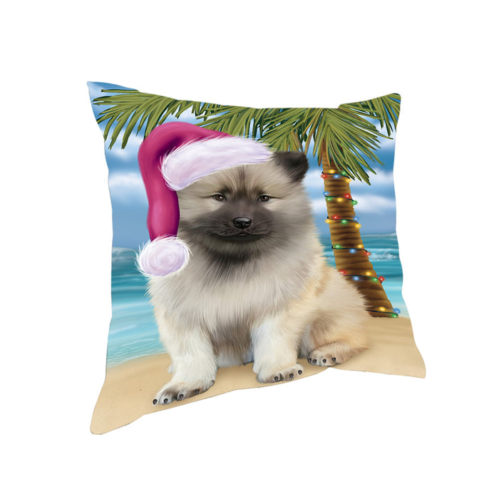 Summertime Happy Holidays Christmas Keeshond Dog on Tropical Island Beach Pillow PIL74892