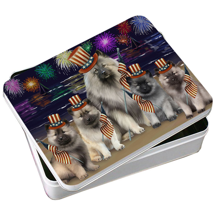 4th of July Independence Day Firework Keeshonds Dog Photo Storage Tin PITN52106