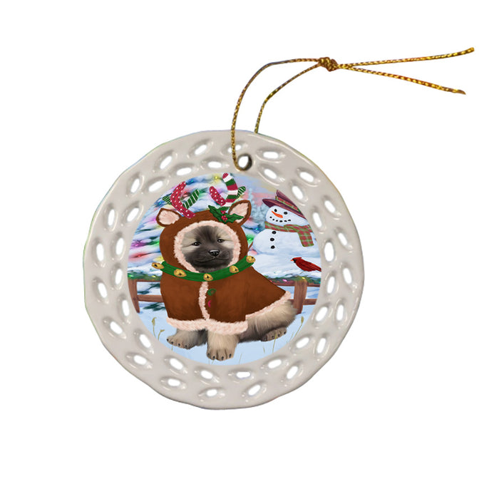 Christmas Gingerbread House Candyfest Keeshond Dog Ceramic Doily Ornament DPOR56727
