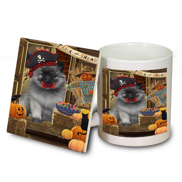 Enter at Own Risk Trick or Treat Halloween Keeshond Dog Mug and Coaster Set MUC53163