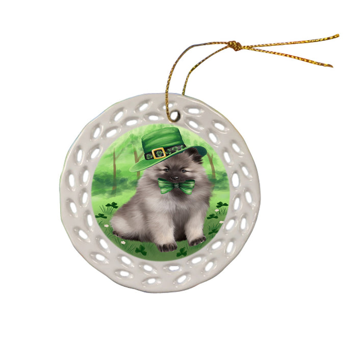 St. Patricks Day Irish Portrait Keeshond Dog Ceramic Doily Ornament DPOR57959