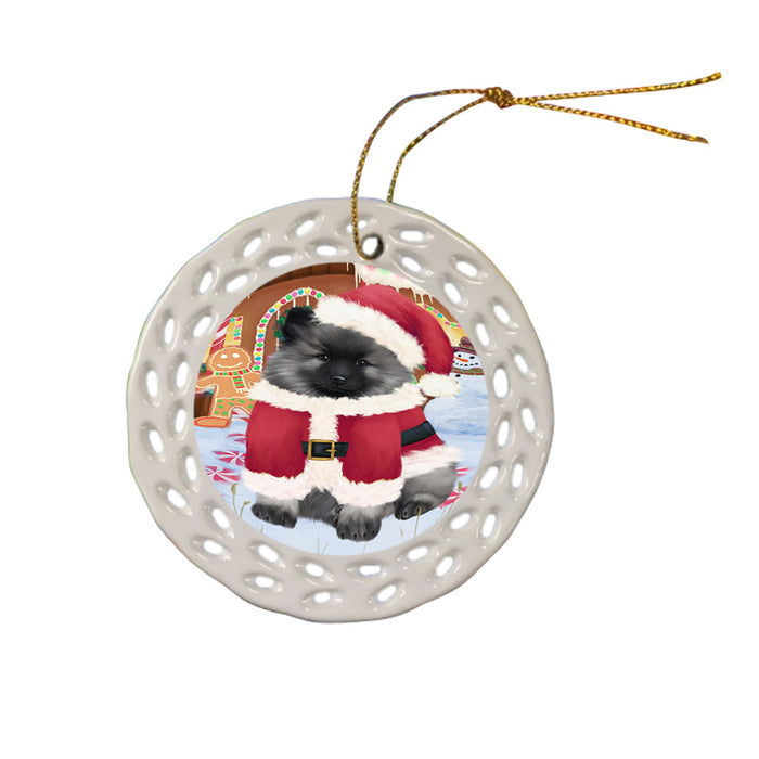 Christmas Gingerbread House Candyfest Keeshond Dog Ceramic Doily Ornament DPOR56728