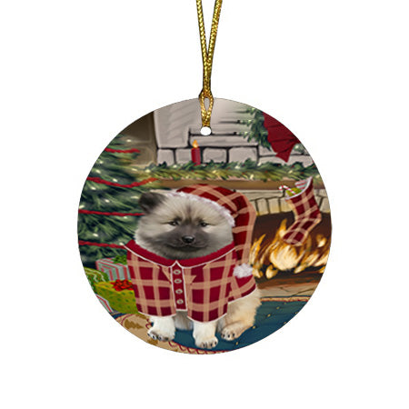 The Stocking was Hung Keeshond Dog Round Flat Christmas Ornament RFPOR55702