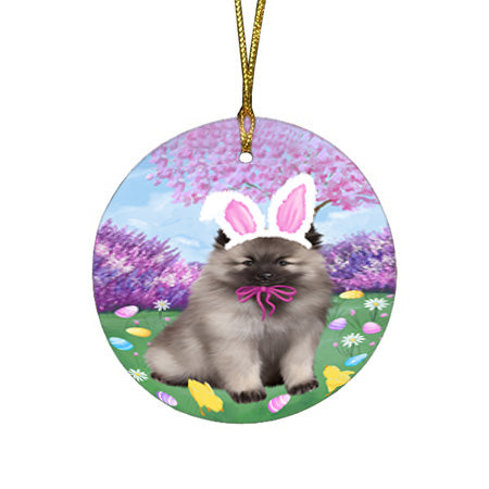 Easter Holiday Keeshond Dog Round Flat Christmas Ornament RFPOR57316
