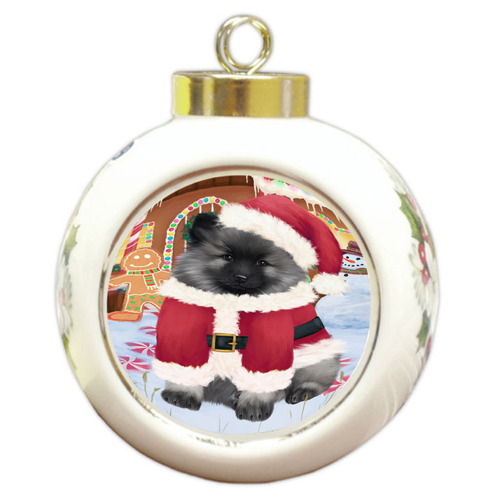 Christmas Gingerbread House Candyfest Keeshond Dog Round Ball Christmas Ornament RBPOR56728