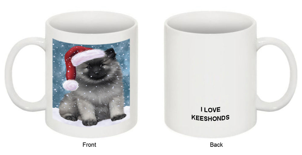 Let it Snow Christmas Holiday Keeshond Dog Wearing Santa Hat Coffee Mug MUG49706