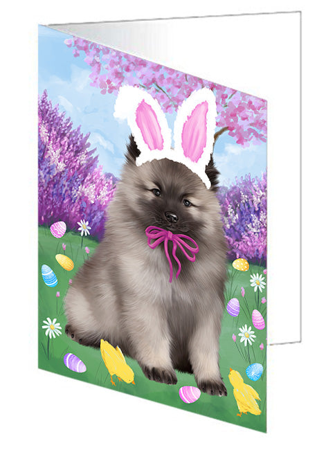 Easter Holiday Keeshond Dog Handmade Artwork Assorted Pets Greeting Cards and Note Cards with Envelopes for All Occasions and Holiday Seasons GCD76259