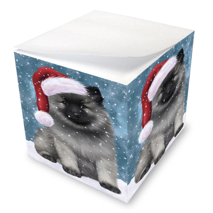 Let it Snow Christmas Holiday Keeshond Dog Wearing Santa Hat Note Cube NOC55954