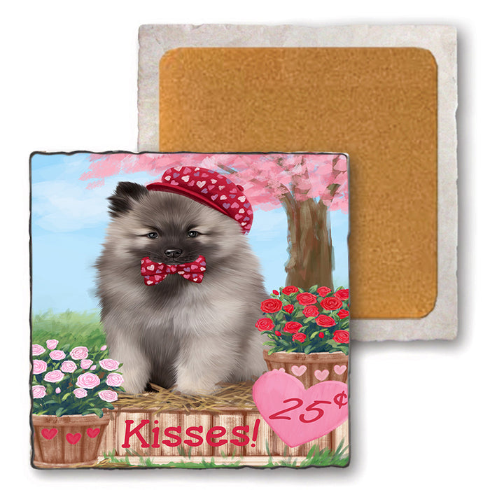 Rosie 25 Cent Kisses Keeshond Dog Set of 4 Natural Stone Marble Tile Coasters MCST50956