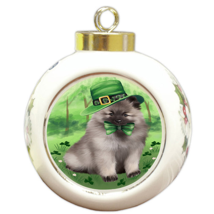 St. Patricks Day Irish Portrait Keeshond Dog Round Ball Christmas Ornament RBPOR58146