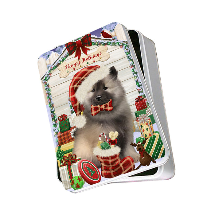 Happy Holidays Christmas Keeshond Dog With Presents Photo Storage Tin PITN52672