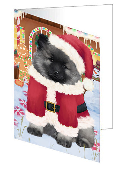 Christmas Gingerbread House Candyfest Keeshond Dog Handmade Artwork Assorted Pets Greeting Cards and Note Cards with Envelopes for All Occasions and Holiday Seasons GCD73631
