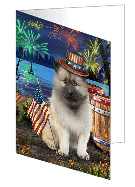 4th of July Independence Day Fireworks Keeshond Dog at the Lake Handmade Artwork Assorted Pets Greeting Cards and Note Cards with Envelopes for All Occasions and Holiday Seasons GCD57569