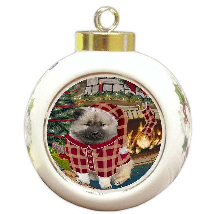The Stocking was Hung Keeshond Dog Round Ball Christmas Ornament RBPOR55702