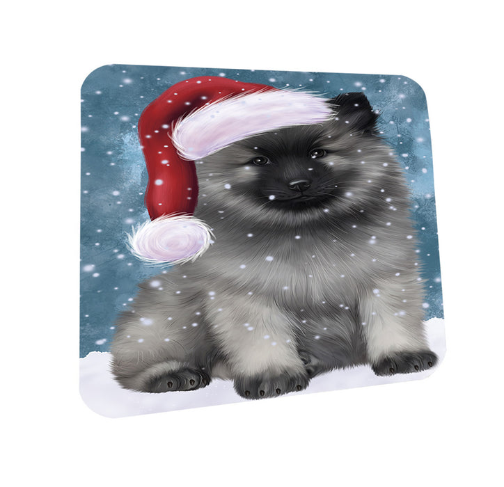 Let it Snow Christmas Holiday Keeshond Dog Wearing Santa Hat Coasters Set of 4 CST54266
