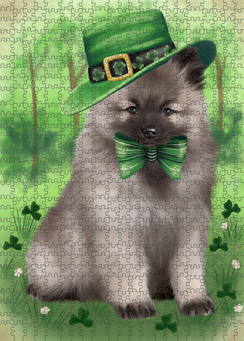 St. Patricks Day Irish Portrait Keeshond Dog Portrait Jigsaw Puzzle for Adults Animal Interlocking Puzzle Game Unique Gift for Dog Lover's with Metal Tin Box PZL062