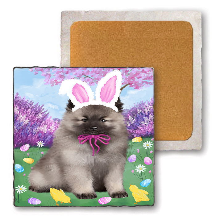 Easter Holiday Keeshond Dog Set of 4 Natural Stone Marble Tile Coasters MCST51915