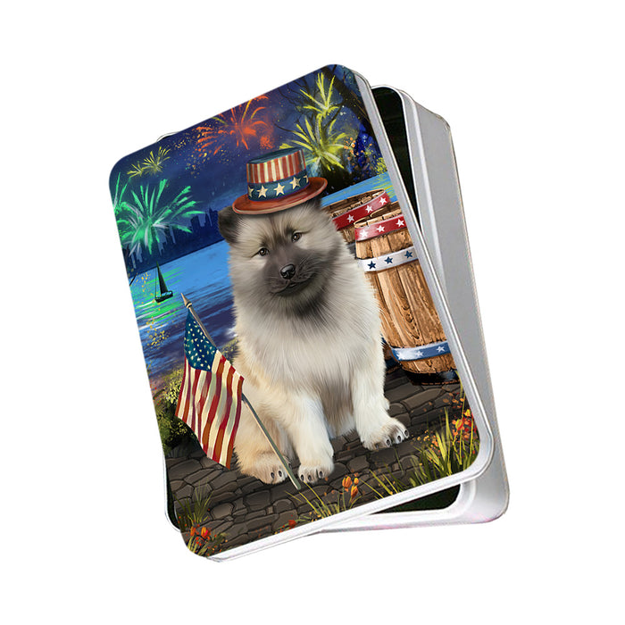 4th of July Independence Day Fireworks Keeshond Dog at the Lake Photo Storage Tin PITN51180