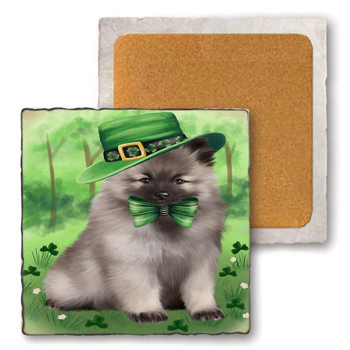 St. Patricks Day Irish Portrait Keeshond Dog Set of 4 Natural Stone Marble Tile Coasters MCST52019