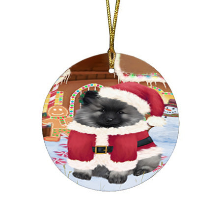 Christmas Gingerbread House Candyfest Keeshond Dog Round Flat Christmas Ornament RFPOR56728