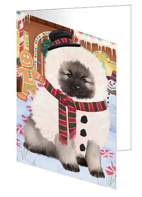 Christmas Gingerbread House Candyfest Keeshond Dog Handmade Artwork Assorted Pets Greeting Cards and Note Cards with Envelopes for All Occasions and Holiday Seasons GCD73634