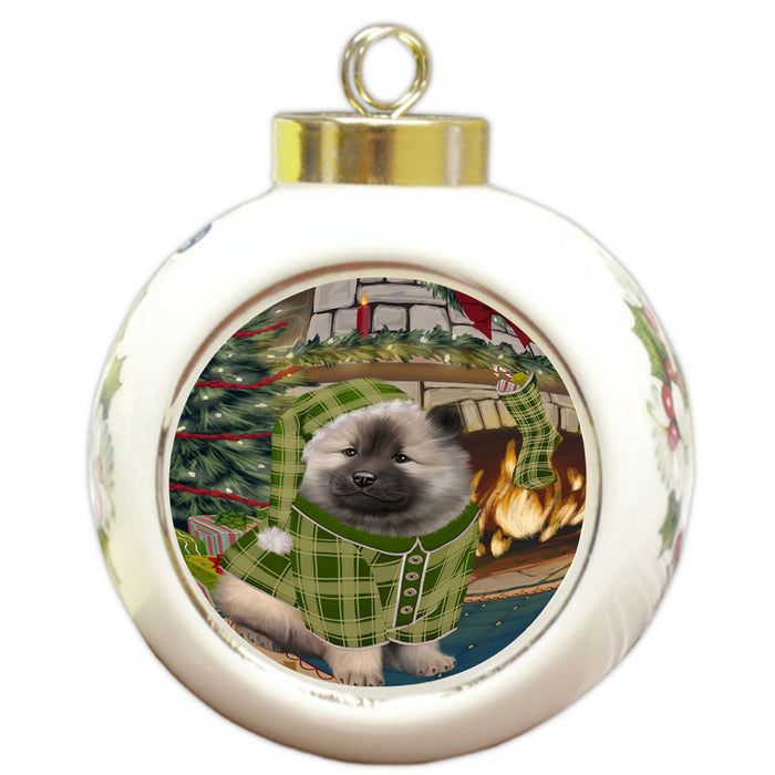 The Stocking was Hung Keeshond Dog Round Ball Christmas Ornament RBPOR55703