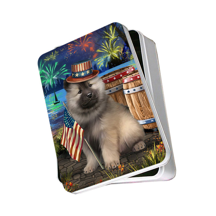 4th of July Independence Day Fireworks Keeshond Dog at the Lake Photo Storage Tin PITN51181