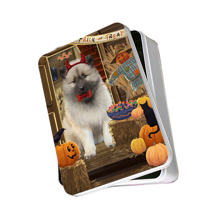 Enter at Own Risk Trick or Treat Halloween Keeshond Dog Photo Storage Tin PITN53172
