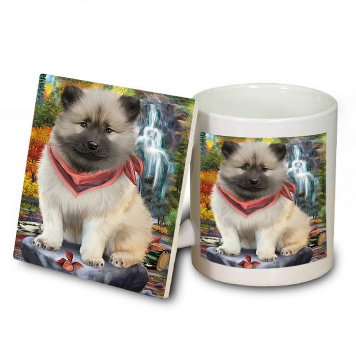 Scenic Waterfall Keeshond Dog Mug and Coaster Set MUC51903