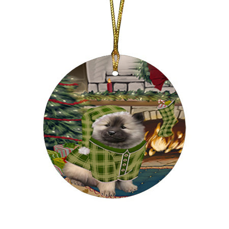 The Stocking was Hung Keeshond Dog Round Flat Christmas Ornament RFPOR55703