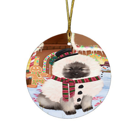 Christmas Gingerbread House Candyfest Keeshond Dog Round Flat Christmas Ornament RFPOR56729