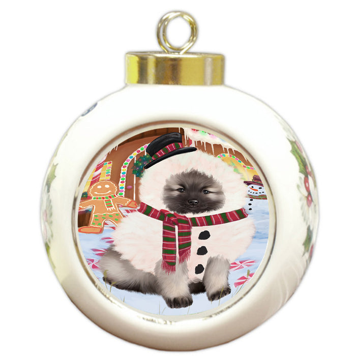 Christmas Gingerbread House Candyfest Keeshond Dog Round Ball Christmas Ornament RBPOR56729