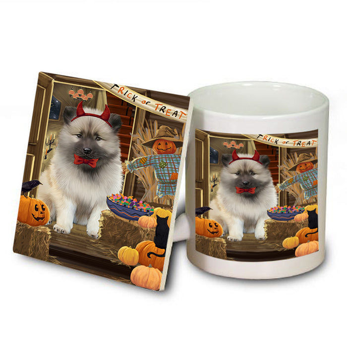 Enter at Own Risk Trick or Treat Halloween Keeshond Dog Mug and Coaster Set MUC53164