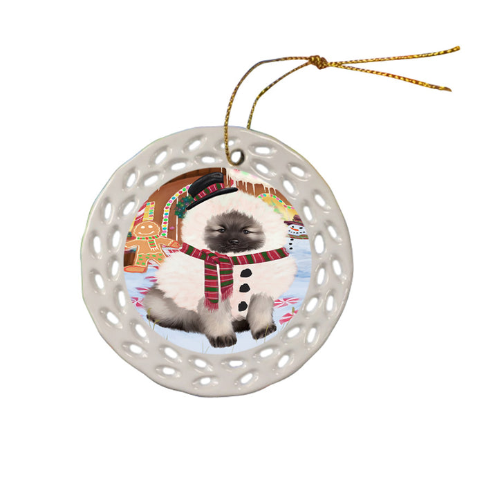 Christmas Gingerbread House Candyfest Keeshond Dog Ceramic Doily Ornament DPOR56729