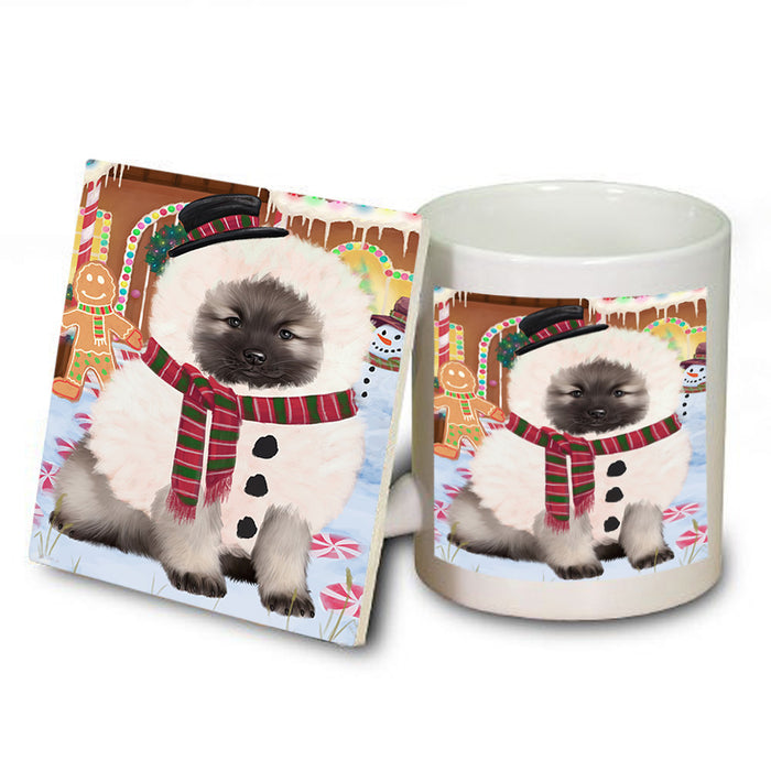 Christmas Gingerbread House Candyfest Keeshond Dog Mug and Coaster Set MUC56365