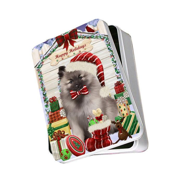 Happy Holidays Christmas Keeshond Dog With Presents Photo Storage Tin PITN52673