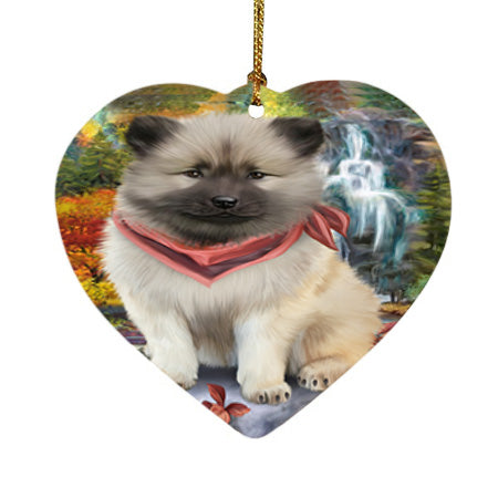 Scenic Waterfall Keeshond Dog Heart Christmas Ornament HPOR51911