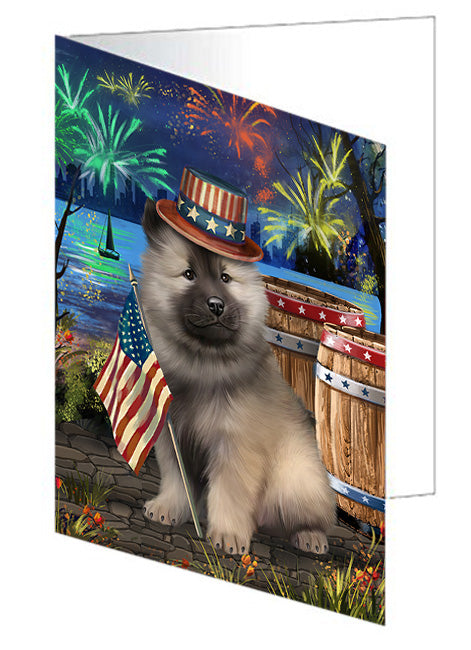4th of July Independence Day Fireworks Keeshond Dog at the Lake Handmade Artwork Assorted Pets Greeting Cards and Note Cards with Envelopes for All Occasions and Holiday Seasons GCD57572
