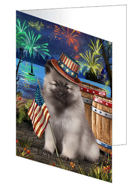 4th of July Independence Day Fireworks Keeshond Dog at the Lake Handmade Artwork Assorted Pets Greeting Cards and Note Cards with Envelopes for All Occasions and Holiday Seasons GCD57575