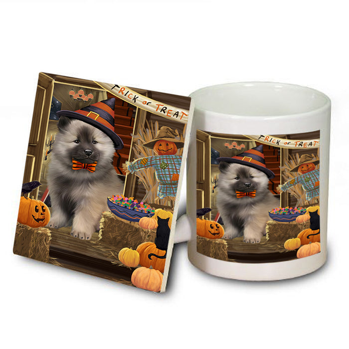 Enter at Own Risk Trick or Treat Halloween Keeshond Dog Mug and Coaster Set MUC53165